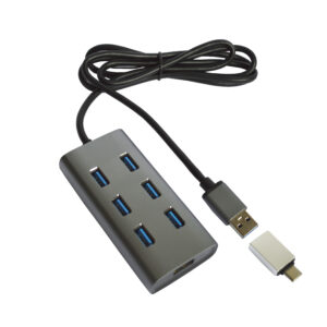 Хаб Maiwo USB 3.0 Type-A / Type-C to 7х USB3.0-порта, кабель 100 см, метал, без БП, серый
