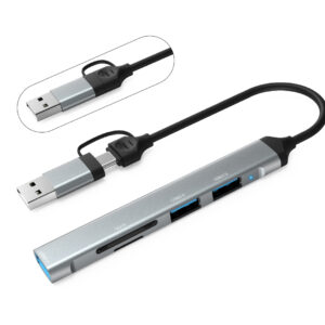 Хаб Dynamode USB Type-C/Type-A to 1х USB3.0, 2x USB 2.0, кардрідер SD/MicroSD, метал, темно-сірий
