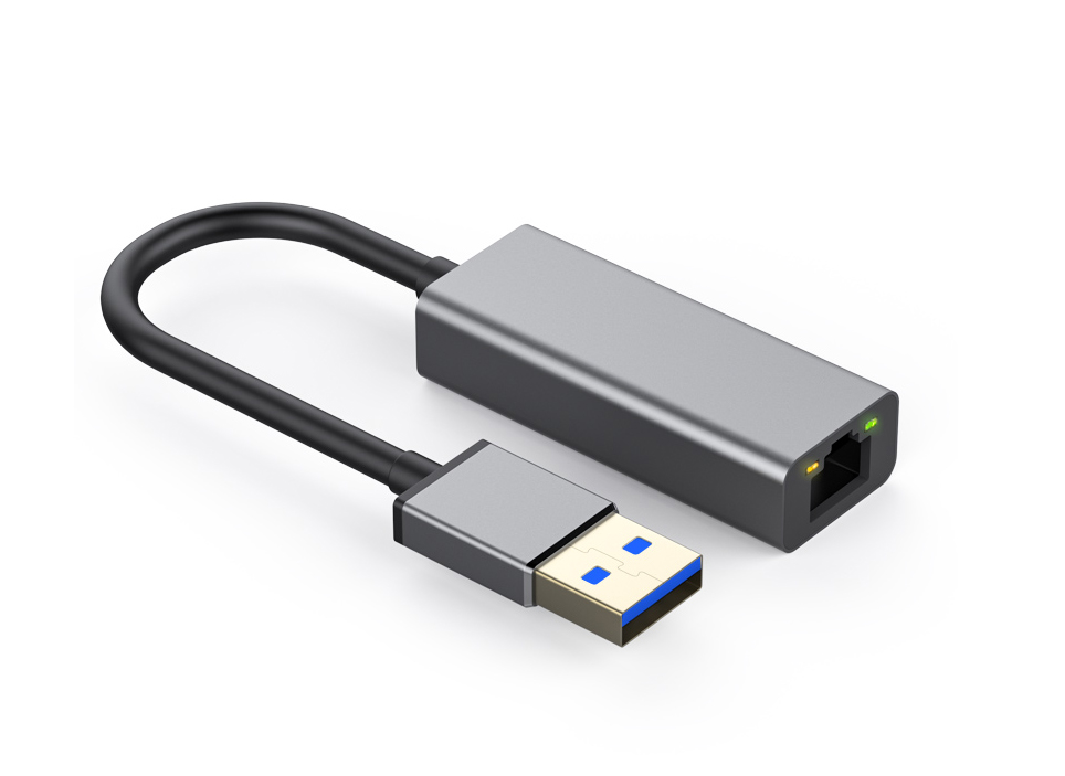 Адаптер Dynamode USB 3.0 1000/100 Мбит/с разъем RJ-45, чипсет RTL8153, з кабелем 14 см, темно-сірий