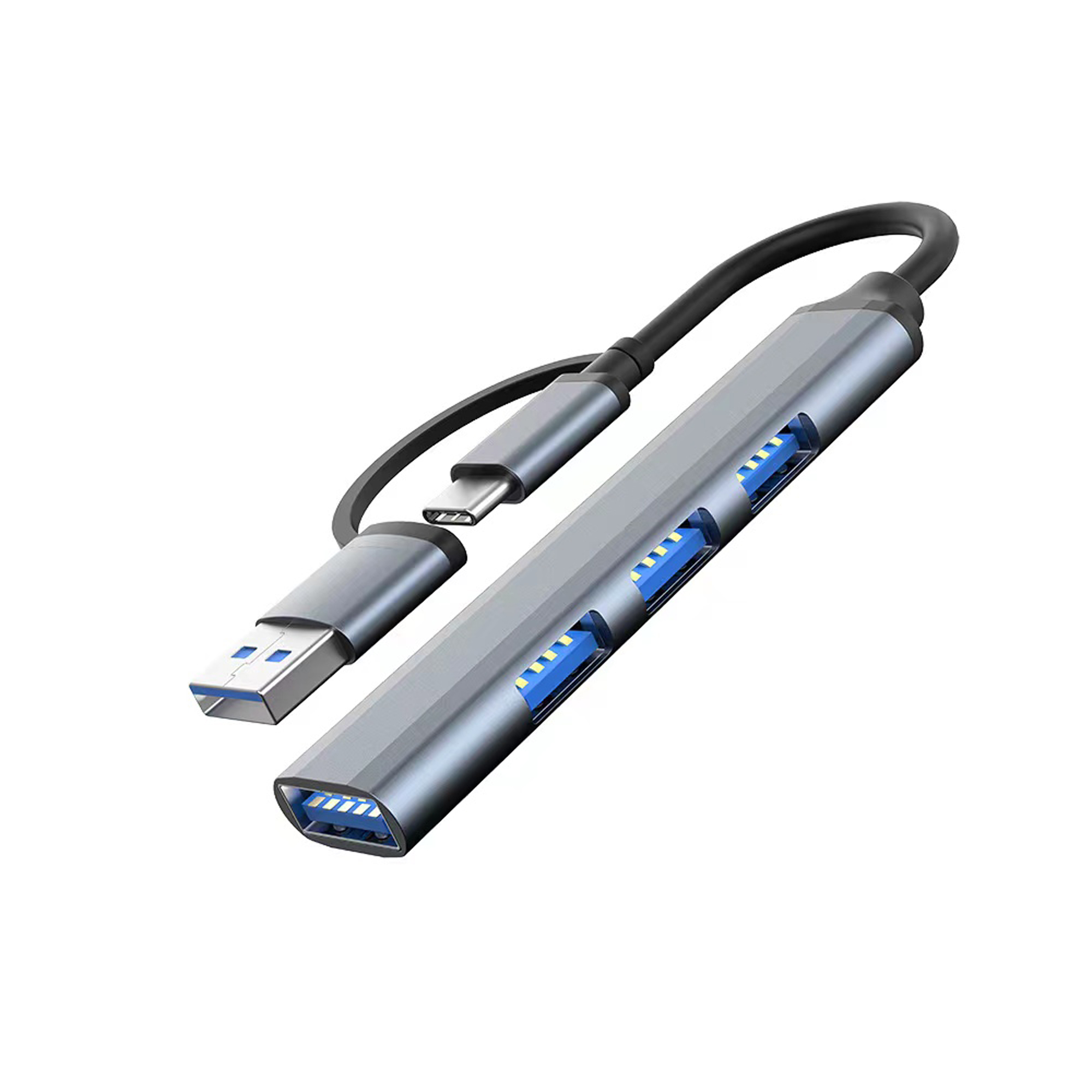 Хаб Dynamode USB Type-C/Type-A to 1х USB3.0, 3x USB 2.0, метал, темно-сірий