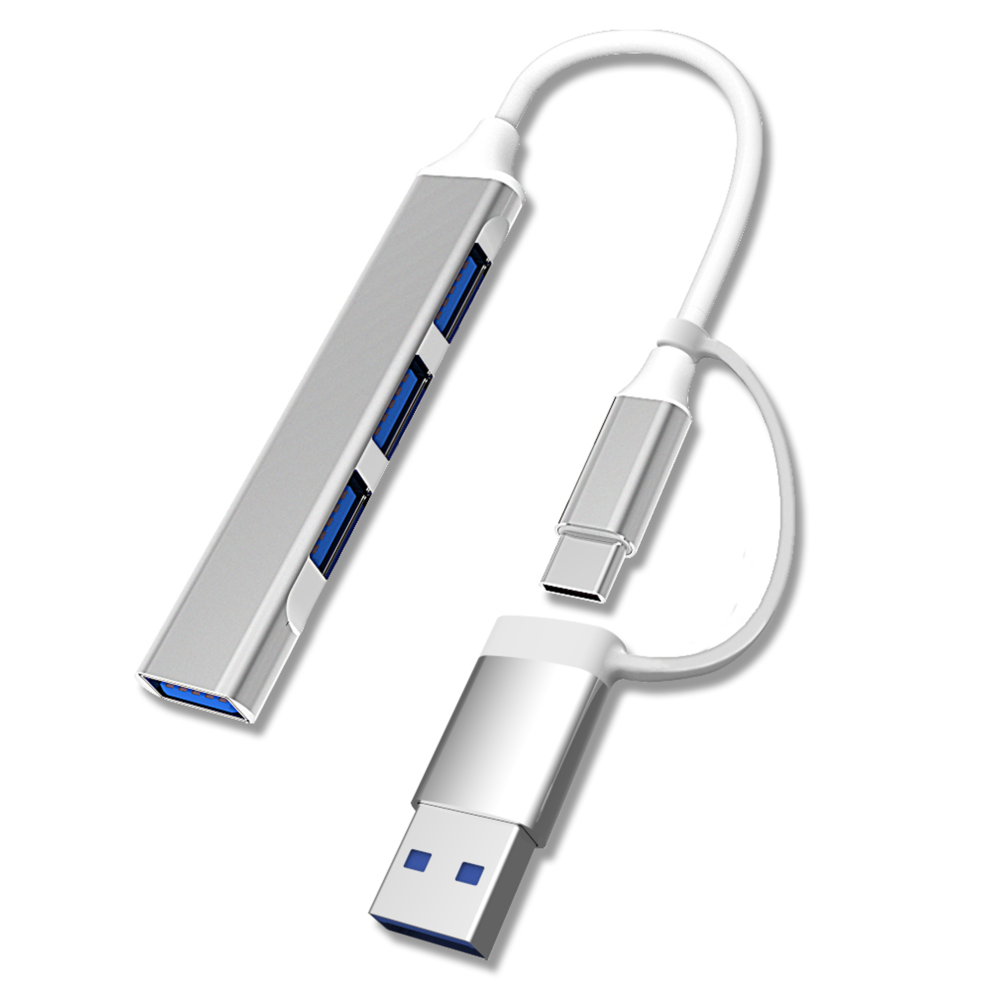 Хаб Dynamode USB Type-C/Type-A to 1х USB3.0, 3x USB 2.0, метал, сріблястий