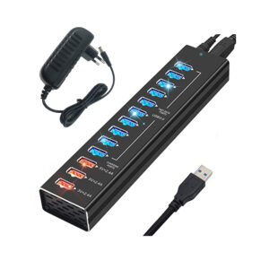 Хаб USB Dynamode 13 портів USB 3.0 -10*USB3.0 передача даних +3*2,4А зарядка, з БЖ 3А/12В, метал чор