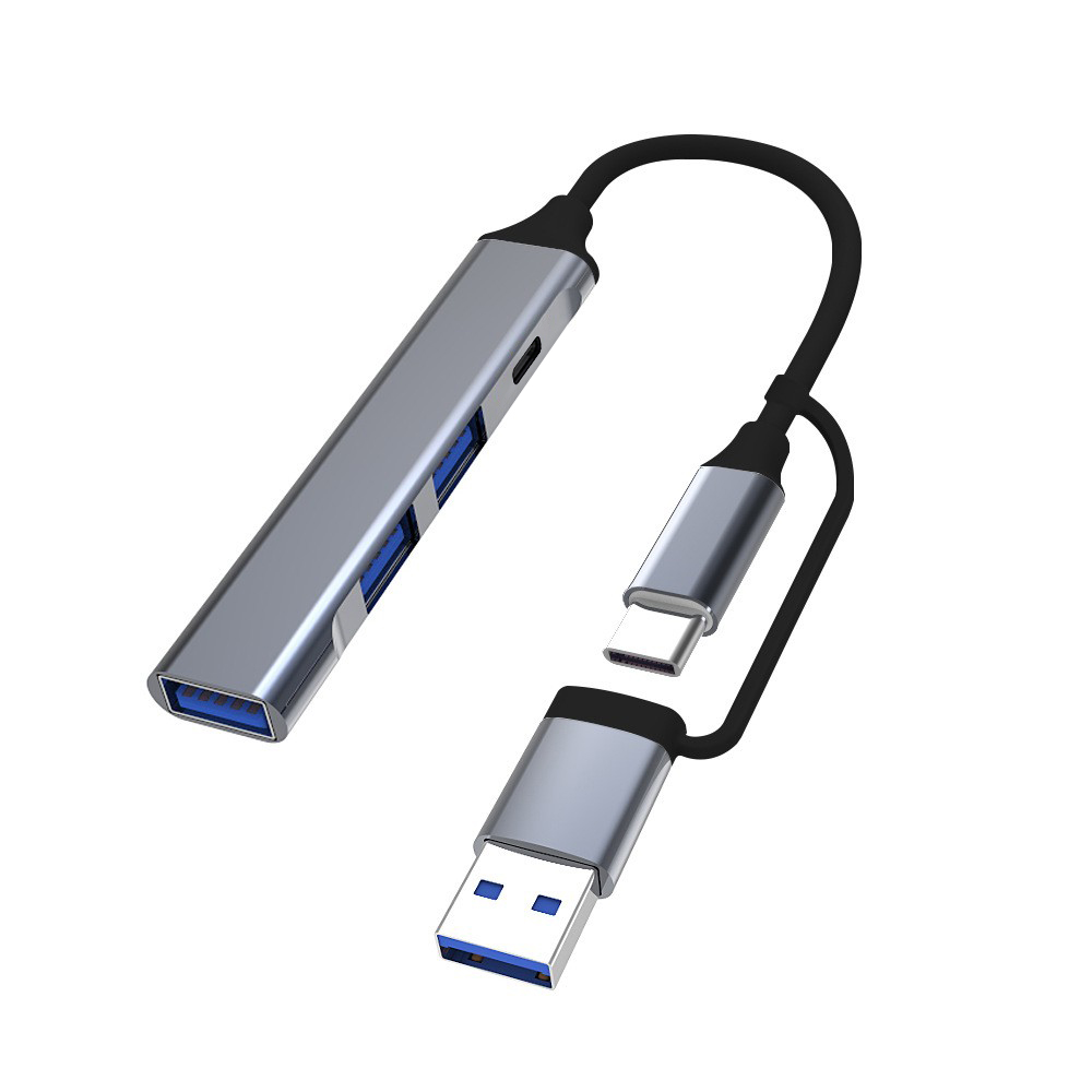 Хаб Dynamode USB Type-C/Type-A на 4 порти: 1х USB3.0-C, 1х USB3.0-A, 2x USB 2.0-A, метал,темно-сірий