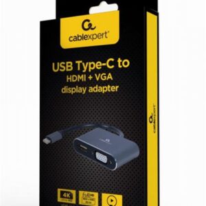 Адаптер Cablexpert HDMI+VGA - USB Type-C (F/M), 0.15 м, Black (A-USB3C-HDMIVGA-01)