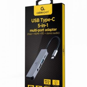 Док-станція Cablexpert USB-C 5-в-1 (A-CM-COMBO5-02) USB/HDMI/PD/Аудіо 3,5