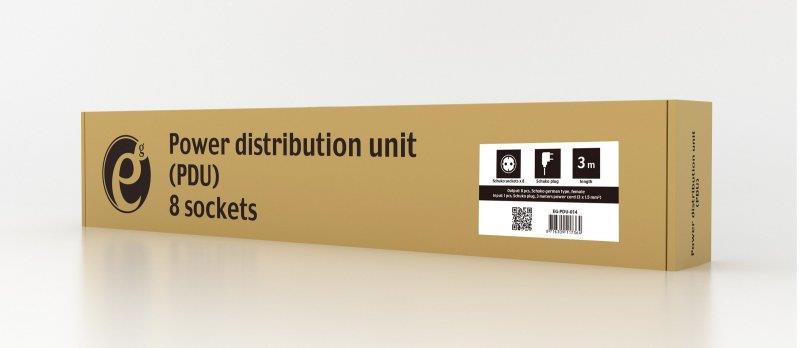Блок розеток EnerGenie 19" 1U (EG-PDU-014) алюм. корп., 8 розеток, 16A, 3м, чорний, вилка Schuko
