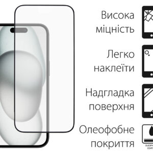 Захисне скло Dengos для Apple iPhone 15 Pro Black Full Glue (TGFG-320)