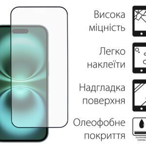 Захисне скло Dengos для Apple iPhone 16 Plus Black Full Glue (TGFG-368)