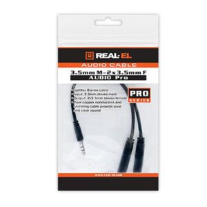 Аудіо-кабель REAL-EL Audio Pro 3.5 мм - 2х3.5 мм (M/F), 0.2 м, чорний (EL123500039)