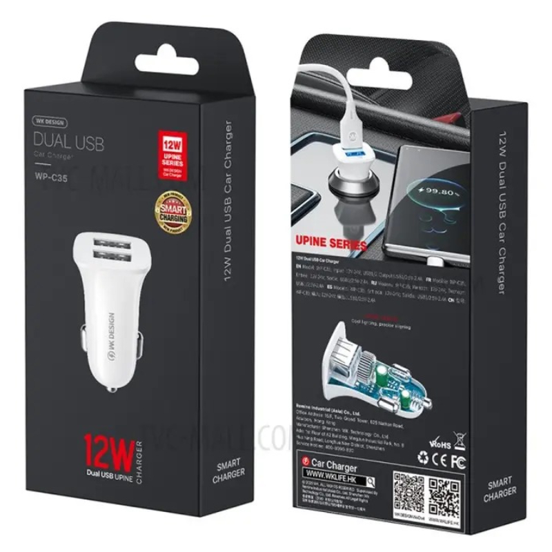Автомобільний зарядний пристрій WK WP-C35 (2USB) White (6941027616468)