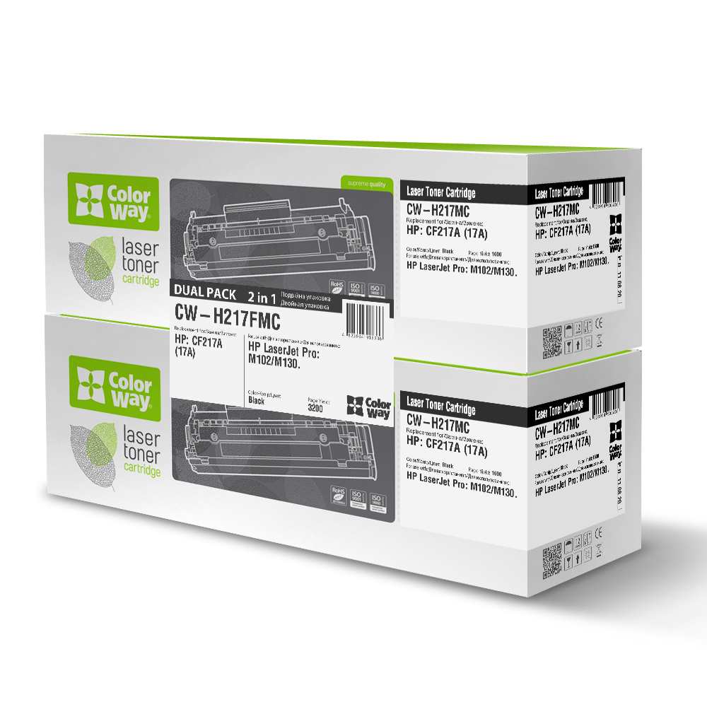 Картридж ColorWay (ColorWay-H217FMC) HP LJ Pro M102/M130 Black (CF217A) Dual Pack з чіпом