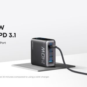 Мережевий зарядний пристрій Anker Laptop GaN Charger Black, 140W 3xUSB-C 1xUSB-A Display (B2697GZ1) + кабель USB Type-C