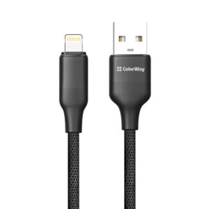 Кабель ColorWay USB - Lightning (M/M), TPE embossed, 3А, 1 м, Black (CW-CBUL101-BK)