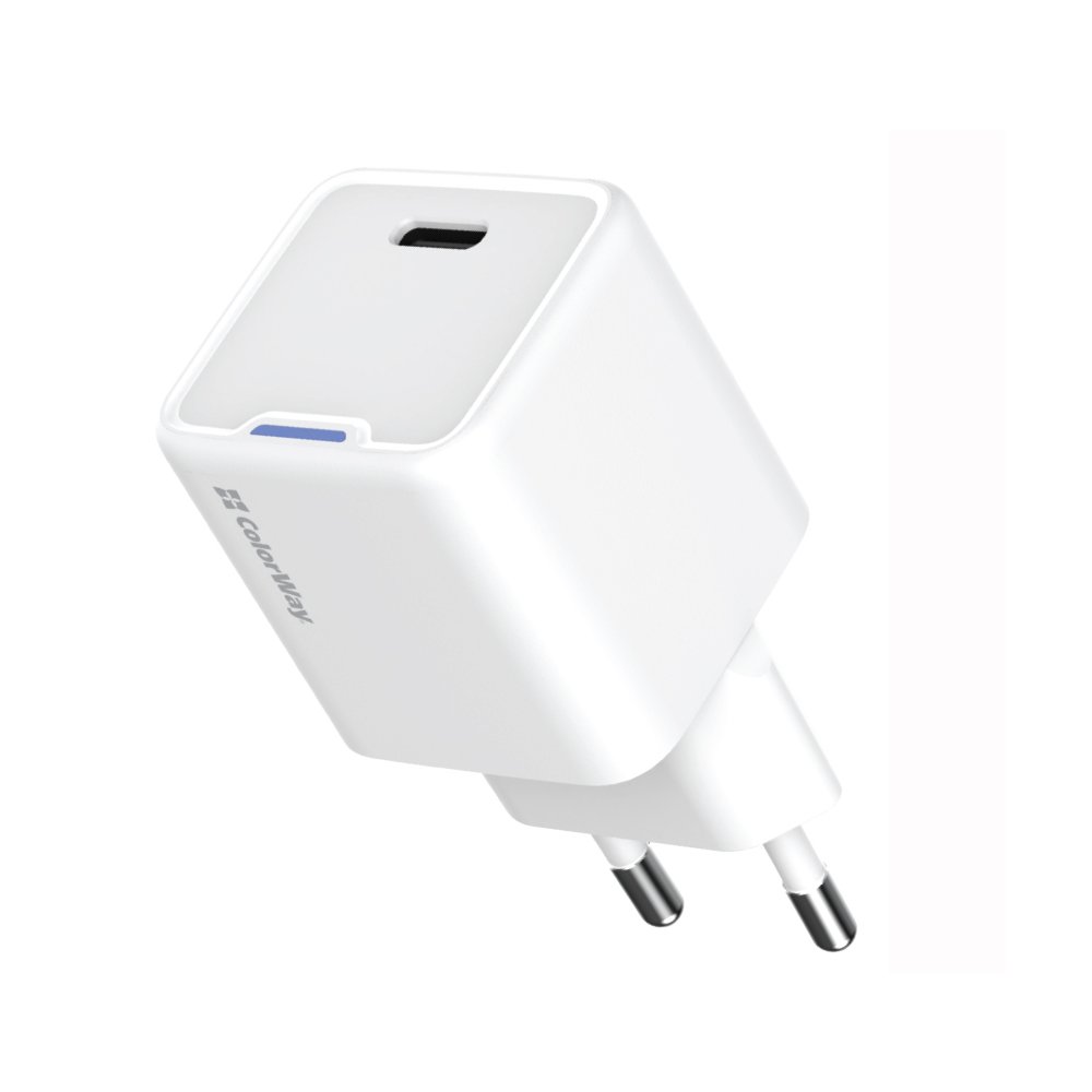 Мережевий зарядний пристрій ColorWay GaN Mini 20W PD Port PPS USB-C White (CW-CHS059PD-WT)