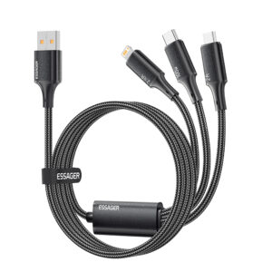Кабель Essager Simple 3 in 1 USB - MicroUSB+USB Type-C+Lightning (M/M), 100W, 1.2 м Black (EXCMTL-JJ01-P)