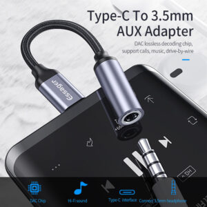 Адаптер Essager USB Type-C - 3.5 мм (M/F), 0.1 м, Black (EZJE01-0G)