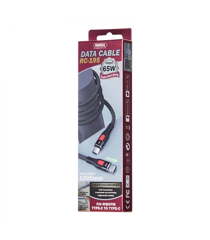Кабель Remax Lesu USB Type-C - USB Type-C 65W, 1м, Black (RC-195)