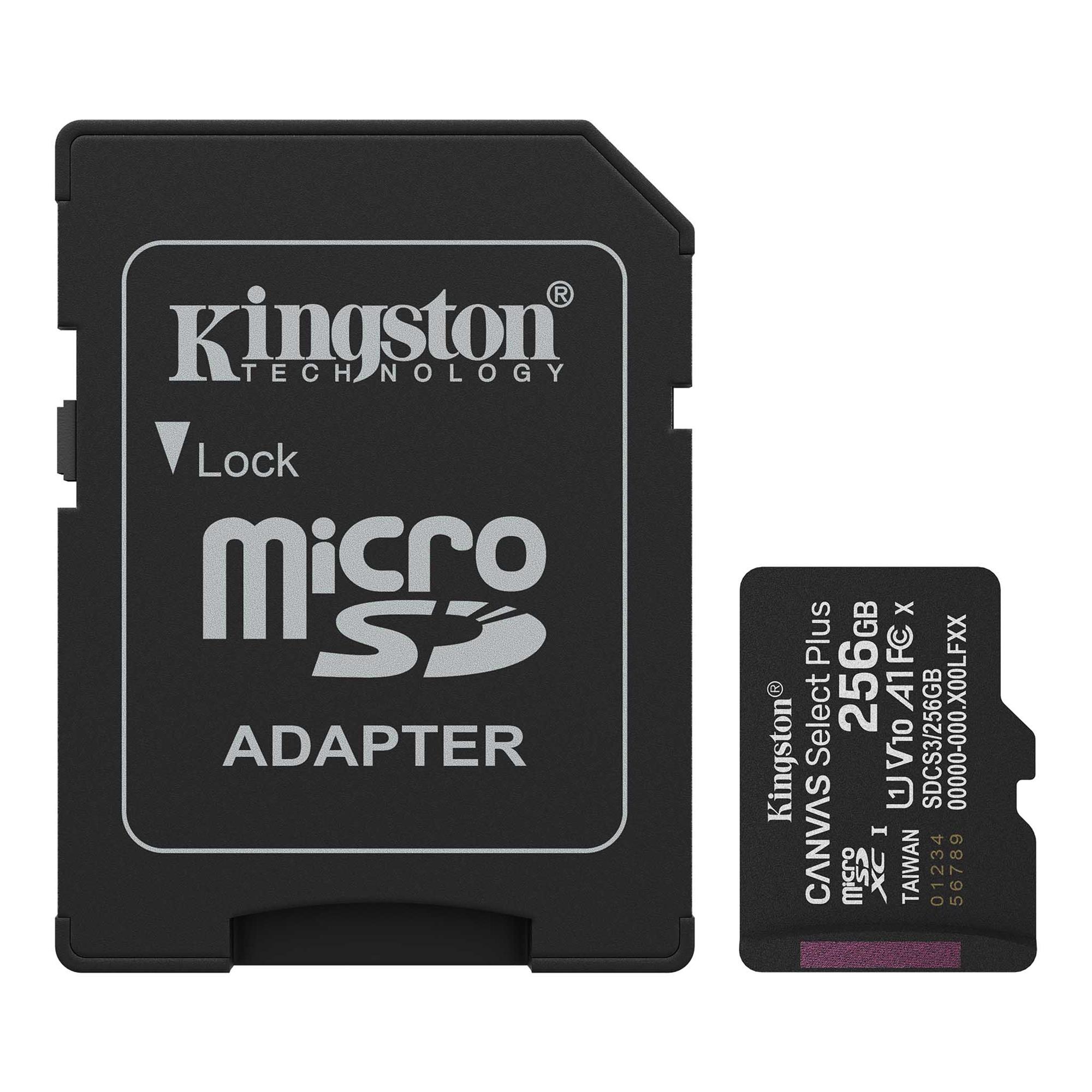 Карта пам`яті MicroSDXC 256GB UHS-I Class 10 Kingston Canvas Select Plus R150MB/s + SD-адаптер (SDCS3/256GB)
