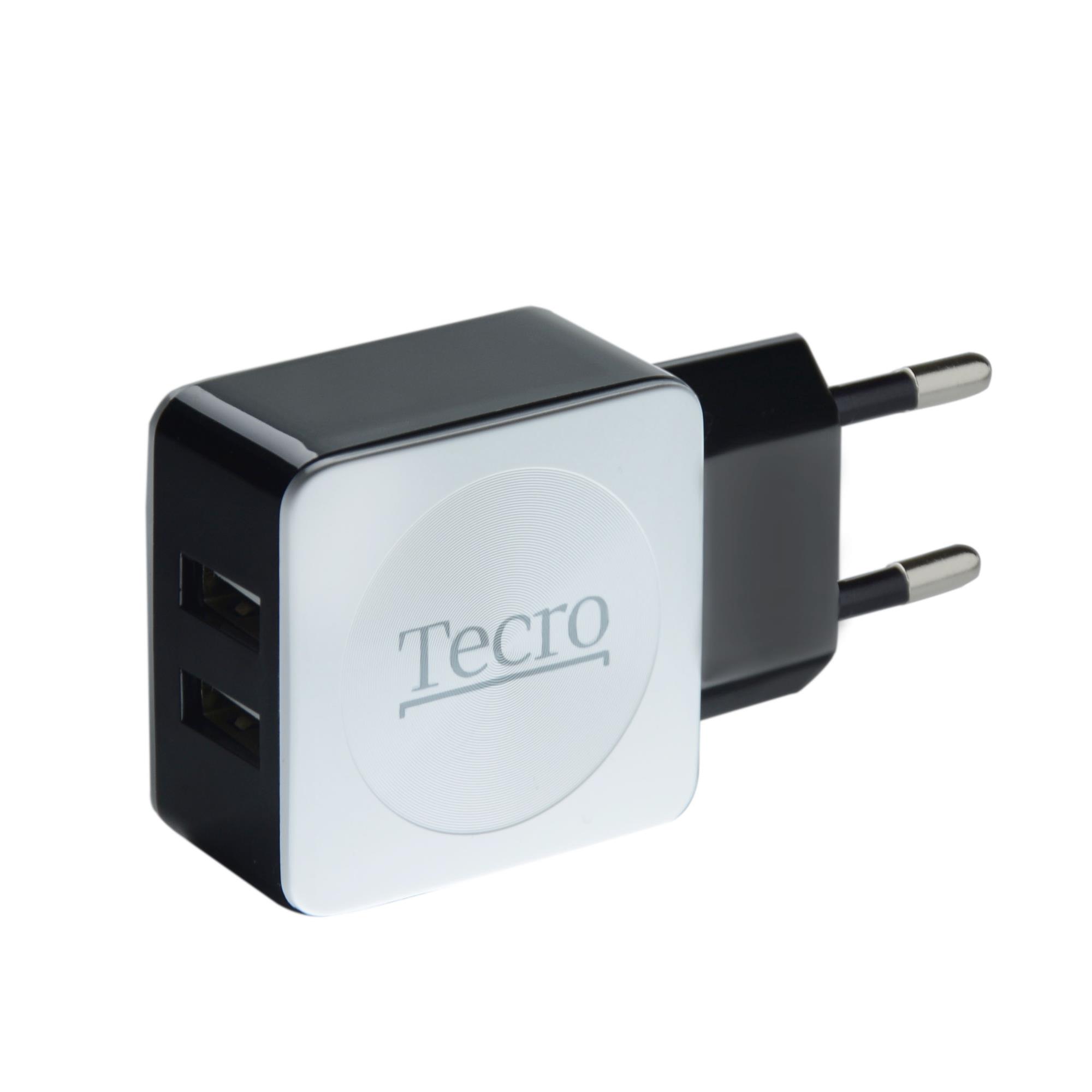 Мережевий зарядний пристрій Tecro (2xUSB, 2.1A) Black, White (TR-CHG02-BW)