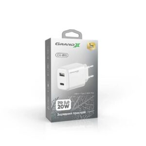 Мережевий зарядний пристрій Grand-X Fast Charge (1хUSB, 1хTypeC, 20W) White (CH-890)