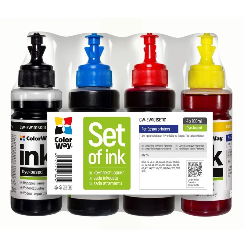 Комплект чорнил ColorWay Epson L100/L200 BK/С/M/Y (ColorWay-EW101SET01) 4*100мл