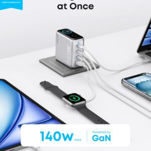Мережевий зарядний пристрій Anker Laptop GaN Charger Silver, 140W 3xUSB-C 1xUSB-A Display (B2697G41) + кабель USB Type-C